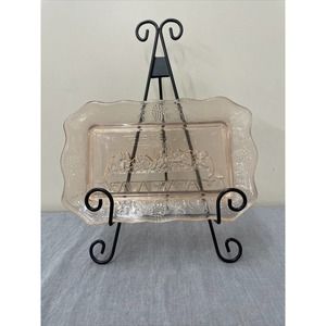 The Last Supper Vintage Tiara Indiana Glass Bread Plate Tray Pink 11" x 7" Chrty